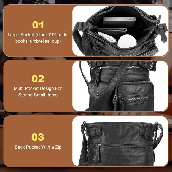 Crossbody Bags for Women, PU Leather Multi Pocket with Adjustable Straps Women S - Picture 4 of 6